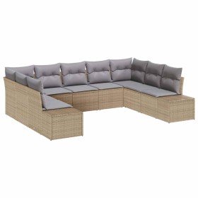Conjunto de sofá de jardín con cojín 9 pcs beige y gris claro Conjunto de sofá de jardín con cojín 9 pcs beige y gris claro