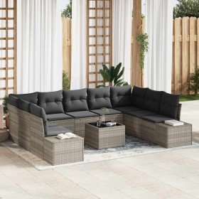 Conjunto de sofá de jardín 10 pcs Gris claro 289 x 209 x 85 cm