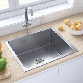 Fregadero de cocina hecho a mano acero inoxidable de vidaXL, Fregaderos - Ref: Foro24-51502, Precio: 91,57 €, Descuento: %