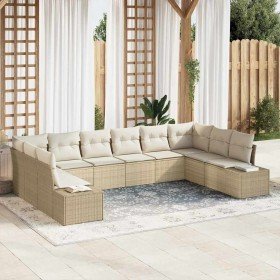 Conjunto de sofá de jardín con cojín 10 pcs beige y crema Conjunto de sofá de jardín con cojín 10 pcs beige y crema
