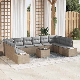 Conjunto de sofá de jardín con cojín 11 pcs beige y gris claro