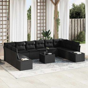 Conjunto de sofá de jardín 11 pcs Negro 344 x 209 x 85 cm