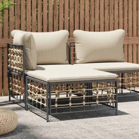 Taburete de jardín con cojín ratán sintético beige de vidaXL, Sofás modulares de exterior - Ref: Foro24-364132, Precio: 45,40...