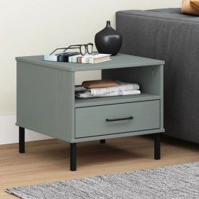 OSLO Nachttisch mit Metallbeinen aus massivem grauem Kiefernholz von vidaXL, Seitentische - Ref: Foro24-351031, Preis: 47,04 ...