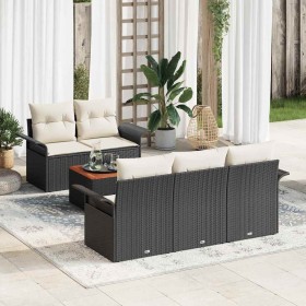 Conjunto de sofá de jardín 6 pcs Negro y crema 55 x 55 x 37 cm