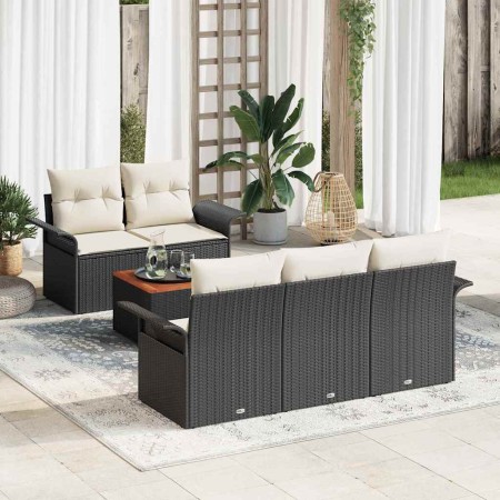 Conjunto de sofá de jardín 6 pcs Negro y crema 55 x 55 x 37 cm