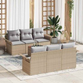 Conjunto de sofá de jardín con cojín 7 pcs Beige y Gris Claro Conjunto de sofá de jardín con cojín 7 pcs Beige y Gris Claro