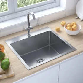 Handgefertigte Küchenspüle aus Edelstahl von vidaXL, Sinkt - Ref: Foro24-51508, Preis: 102,21 €, Rabatt: %