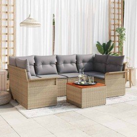 Conjunto de sofá de jardín con cojín 7 pcs Beige y Gris Claro