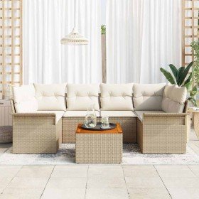 Conjunto de sofá de jardín 7 pcs Beige y Crema 55 x 55 x 37 cm
