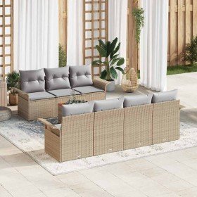 Conjunto de sofá de jardín con cojín 8 pcs Beige y Gris Claro Conjunto de sofá de jardín con cojín 8 pcs Beige y Gris Claro