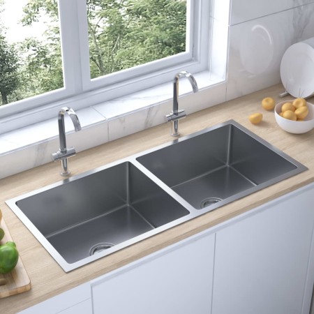 Handgefertigte Küchenspüle aus Edelstahl von vidaXL, Sinkt - Ref: Foro24-51524, Preis: 189,18 €, Rabatt: %