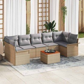 Conjunto de sofá de jardín con cojín 8 pcs Beige y Gris Claro Conjunto de sofá de jardín con cojín 8 pcs Beige y Gris Claro
