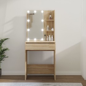 Schminktisch mit LED in Sonoma Eiche Farbe 60x40x140 cm von vidaXL, Schlafzimmerkommoden - Ref: Foro24-808831, Preis: 121,05 ...