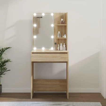 Tocador con LED color roble Sonoma 60x40x140 cm de vidaXL, Tocadores para dormitorios - Ref: Foro24-808831, Precio: 112,53 €,...