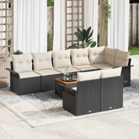 Conjunto de sofá de jardín 9 pcs Negro y crema 55 x 55 x 37 cm