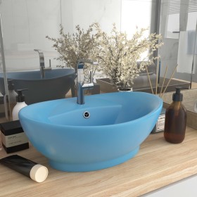 Lavabo lujoso con rebosadero cerámica azul claro 58,5x39 cm