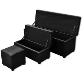 Black indoor trunk bench with stool, 3 units by vidaXL, Benches for halls and storage - Ref: Foro24-241106, Price: 229,94 €, ...