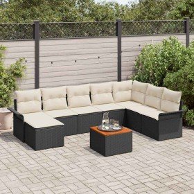 Conjunto de sofá de jardín con cojín 9 pcs Negro y crema en Sofás de exterior | Comprar online en Foro24