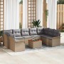 Conjunto de sofá de jardín con cojín 10 pcs Beige y Gris Claro