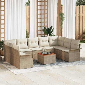 Conjunto de sofá de jardín 10 pcs Beige y Crema 55 x 55 x 37 cm