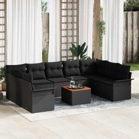 Conjunto de sofá de jardín Manual 10 pcs Negro 55 x 55 x 37 cm Conjunto de sofá de jardín Manual 10 pcs Negro 55 x 55 x 37 cm