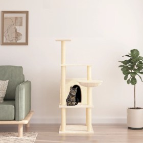 Rascador para gatos con postes de sisal color crema 132 cm