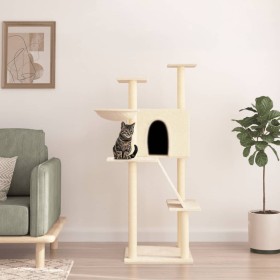 Rascador para gatos con postes de sisal color crema 143 cm