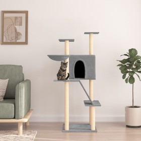 Rascador para gatos con postes de sisal gris claro 143 cm