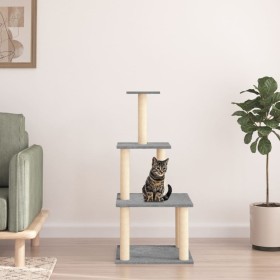 Rascador para gatos con postes de sisal gris claro 111 cm