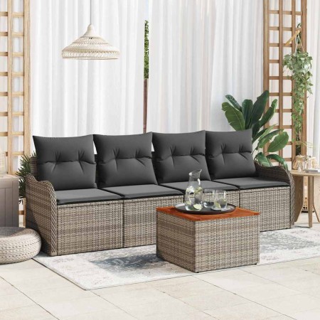 Conjunto de sofá de jardín con cojín 5 pcs Gris 55 x 55 x 37 cm