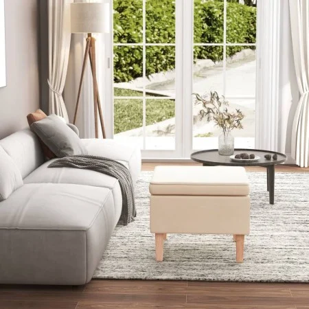 Stool with wooden legs upholstered in cream fabric by vidaXL, Folding stools and chairs - Ref: Foro24-329434, Price: 68,28 €,...