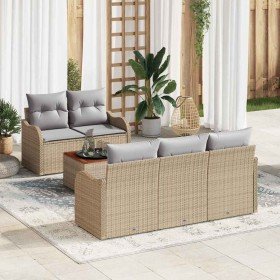 Conjunto de sofá de jardín con cojín 6 pcs Beige y Gris Claro
