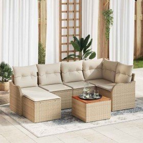 Conjunto de sofá de jardín 7 pcs Beige y Conjunto de sofá de jardín 7 pcs Beige y