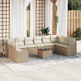 Conjunto de sofá de jardín 11 pcs Beige y blanco Conjunto de sofá de jardín 11 pcs Beige y blanco