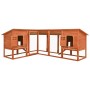 Conejera de exterior con corredor madera maciza abeto marrón de vidaXL, Jaulas y habitáculos para animales pequeños - Ref: Fo...