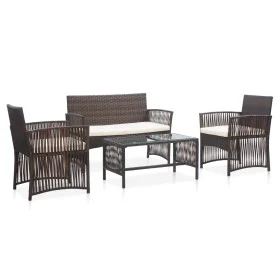 Garden furniture set 4 pieces with brown synthetic rattan cushions by vidaXL, Garden sets - Ref: Foro24-46435, Price: 223,54 ...