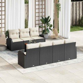 Conjunto de sofá de jardín 8 pcs Negro y blanco