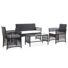 4-teiliges Gartenmöbel-Set und schwarze Kissen aus synthetischem Rattan von vidaXL, Gartensets - Ref: Foro24-46434, Preis: 21...