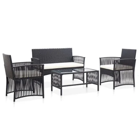 Set muebles de jardín 4 piezas y cojines ratán sintético negro de vidaXL, Conjuntos de jardín - Ref: Foro24-46434, Precio: 21...