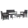 Set muebles de jardín 4 piezas y cojines ratán sintético negro de vidaXL, Conjuntos de jardín - Ref: Foro24-46434, Precio: 21...