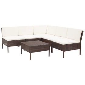 6-teiliges Gartenmöbel-Set und Kissen Kunstrattan braun von vidaXL, Gartensets - Ref: Foro24-48935, Preis: 364,51 €, Rabatt: %