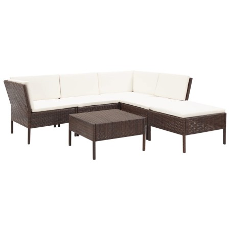 6-teiliges Gartenmöbel-Set und braune synthetische Rattankissen von vidaXL, Gartensets - Ref: Foro24-48939, Preis: 467,18 €, ...