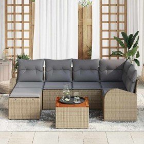 Conjunto de sofá de jardín 7 pcs beige y gris claro Conjunto de sofá de jardín 7 pcs beige y gris claro