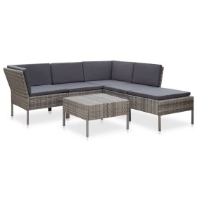 Set de muebles de jardín 6 pzas y cojines ratán sintético gris de vidaXL, Conjuntos de jardín - Ref: Foro24-48942, Precio: 47...