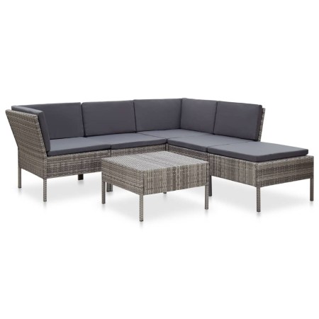Set de muebles de jardín 6 pzas y cojines ratán sintético gris de vidaXL, Conjuntos de jardín - Ref: Foro24-48942, Precio: 46...