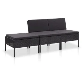 3-teiliges Gartenmöbel-Set und schwarze synthetische Rattankissen von vidaXL, Gartensets - Ref: Foro24-48957, Preis: 137,02 €...