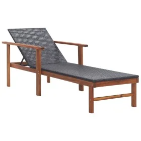 Solid acacia wood and black synthetic rattan sun lounger by vidaXL, Loungers - Ref: Foro24-48706, Price: 79,99 €, Discount: %