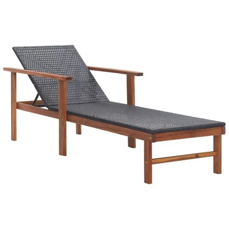 Tumbona madera maciza de acacia y ratán sintético negro de vidaXL, Tumbonas - Ref: Foro24-48706, Precio: 79,76 €, Descuento: %