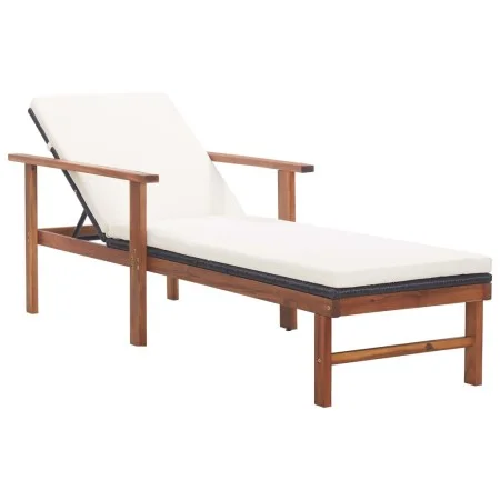 Lounger with synthetic rattan cushion and solid black acacia wood by vidaXL, Loungers - Ref: Foro24-48707, Price: 133,98 €, D...